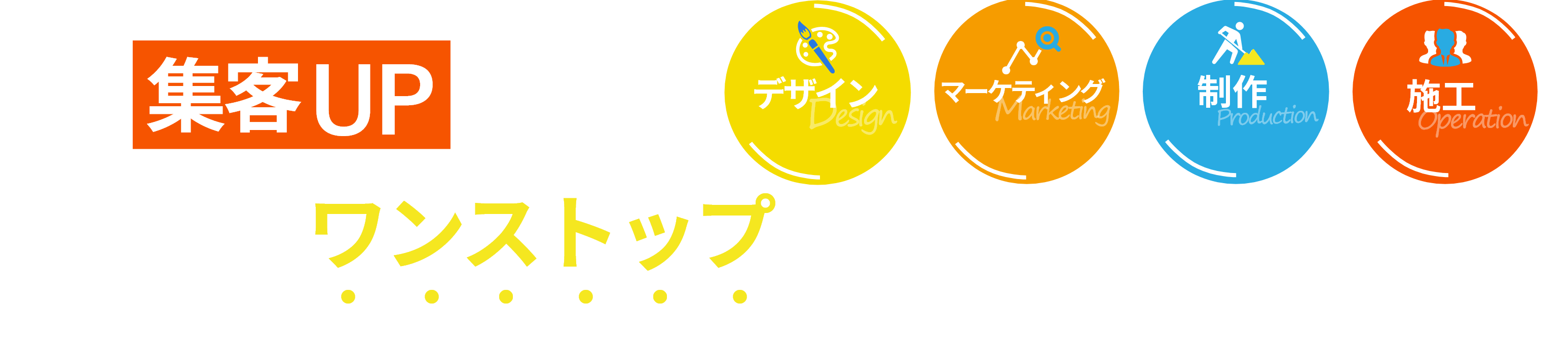 集客UPに特化したデザイン、マーケティング、制作、施工　全てワンストップでプロデュースさせて頂きます！